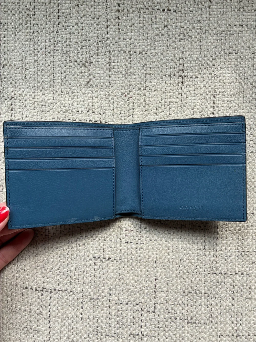COACH Men's Blue Leather Bi-Fold Wallet